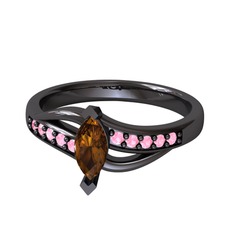 Dumanlı kuvars ve pembe kuvars 925 ayar siyah rodyum kaplama gümüş yüzük