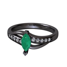 Riha Sonsuzluk Yüzük - Kök zümrüt ve pırlanta 925 ayar siyah rodyum kaplama gümüş yüzük (0.15 karat) #5q150f