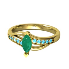 Riha Sonsuzluk Yüzük - Kök zümrüt ve akuamarin 8 ayar altın yüzük #5wkw9d