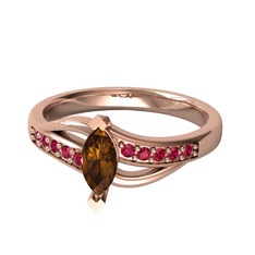 Dumanlı kuvars ve rodolit garnet 14 ayar rose altın yüzük