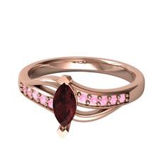 Kök yakut ve pembe kuvars 925 ayar rose altın kaplama gümüş yüzük