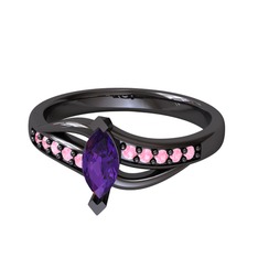 Riha Sonsuzluk Yüzük - Ametist ve pembe kuvars 925 ayar siyah rodyum kaplama gümüş yüzük #7xrmhn