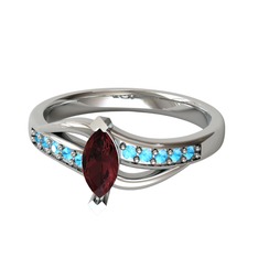 Kök yakut ve akuamarin 925 ayar gümüş yüzük