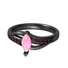 Riha Sonsuzluk Yüzük - Pembe kuvars ve kök yakut 925 ayar siyah rodyum kaplama gümüş yüzük #8hjz6r