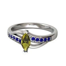 Riha Sonsuzluk Yüzük - Peridot ve lab safir 14 ayar beyaz altın yüzük #9m716o