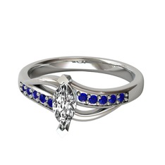 Swarovski ve lab safir 18 ayar beyaz altın yüzük