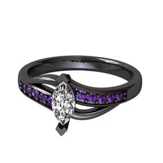 Riha Sonsuzluk Yüzük - Swarovski ve ametist 925 ayar siyah rodyum kaplama gümüş yüzük #aq82qu