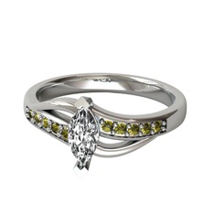 Riha Sonsuzluk Yüzük - Beyaz zirkon ve peridot 18 ayar beyaz altın yüzük #b4xaam