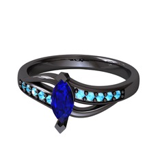 Riha Sonsuzluk Yüzük - Lab safir ve akuamarin 925 ayar siyah rodyum kaplama gümüş yüzük #bcvmm5