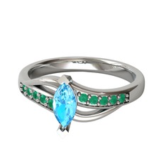 Riha Sonsuzluk Yüzük - Akuamarin ve kök zümrüt 14 ayar beyaz altın yüzük #cexjrh
