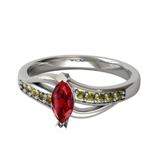Garnet ve peridot 8 ayar beyaz altın yüzük