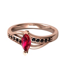 Riha Sonsuzluk Yüzük - Rodolit garnet ve siyah zirkon 14 ayar rose altın yüzük #czq16h