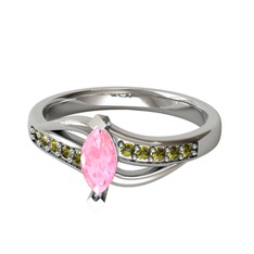 Riha Sonsuzluk Yüzük - Pembe kuvars ve peridot 18 ayar beyaz altın yüzük #e4znj8