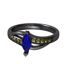 Lab safir ve peridot 925 ayar siyah rodyum kaplama gümüş yüzük