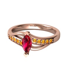 Rodolit garnet ve sitrin 14 ayar rose altın yüzük
