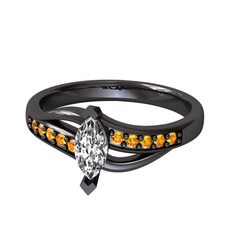 Riha Sonsuzluk Yüzük - Swarovski ve sitrin 925 ayar siyah rodyum kaplama gümüş yüzük #fej5v2