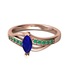 Lab safir ve kök zümrüt 18 ayar rose altın yüzük