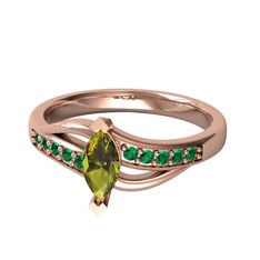 Peridot ve yeşil kuvars 8 ayar rose altın yüzük