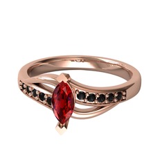 Garnet ve siyah zirkon 14 ayar rose altın yüzük