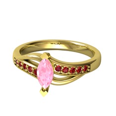 Pembe kuvars ve garnet 8 ayar altın yüzük