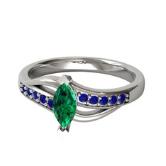 Riha Sonsuzluk Yüzük - Yeşil kuvars ve lab safir 14 ayar beyaz altın yüzük #g19ysn