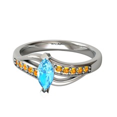 Riha Sonsuzluk Yüzük - Akuamarin ve sitrin 8 ayar beyaz altın yüzük #ggo0di