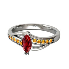Garnet ve sitrin 18 ayar beyaz altın yüzük