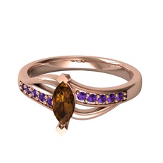 Riha Sonsuzluk Yüzük - Dumanlı kuvars ve ametist 8 ayar rose altın yüzük #hca7q8