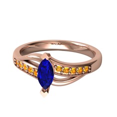 Lab safir ve sitrin 14 ayar rose altın yüzük