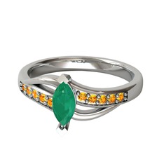 Riha Sonsuzluk Yüzük - Kök zümrüt ve sitrin 8 ayar beyaz altın yüzük #in5ffp