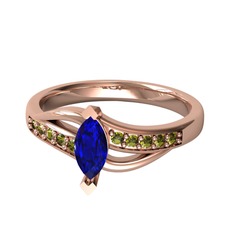 Lab safir ve peridot 925 ayar rose altın kaplama gümüş yüzük