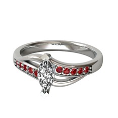 Swarovski ve garnet 8 ayar beyaz altın yüzük