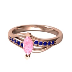 Pembe kuvars ve lab safir 18 ayar rose altın yüzük