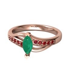 Kök zümrüt ve garnet 14 ayar rose altın yüzük