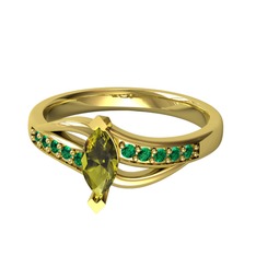 Peridot ve yeşil kuvars 14 ayar altın yüzük