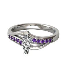 Swarovski ve ametist 18 ayar beyaz altın yüzük