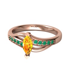 Sitrin ve kök zümrüt 18 ayar rose altın yüzük