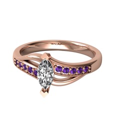 Swarovski ve ametist 925 ayar rose altın kaplama gümüş yüzük