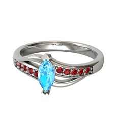 Akuamarin ve garnet 925 ayar gümüş yüzük