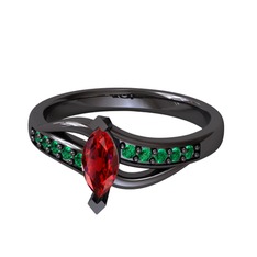 Garnet ve yeşil kuvars 925 ayar siyah rodyum kaplama gümüş yüzük