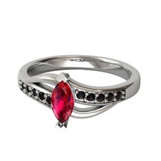 Rodolit garnet ve siyah zirkon 925 ayar gümüş yüzük