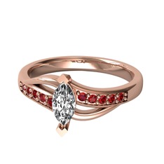 Beyaz zirkon ve garnet 18 ayar rose altın yüzük