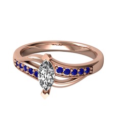 Beyaz zirkon ve lab safir 18 ayar rose altın yüzük