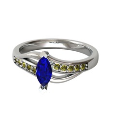 Lab safir ve peridot 18 ayar beyaz altın yüzük