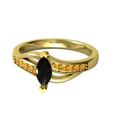Riha Sonsuzluk Yüzük - Siyah zirkon ve sitrin 14 ayar altın yüzük #q5iim3