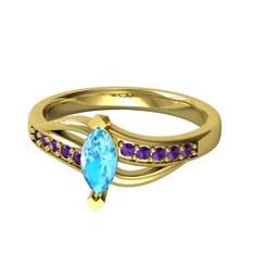 Akuamarin ve ametist 18 ayar altın yüzük