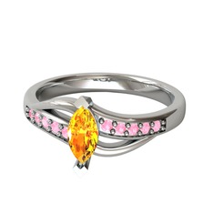 Riha Sonsuzluk Yüzük - Sitrin ve pembe kuvars 18 ayar beyaz altın yüzük #qtmi31