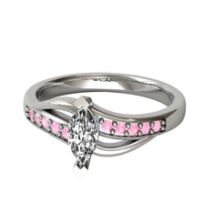 Riha Sonsuzluk Yüzük - Swarovski ve pembe kuvars 14 ayar beyaz altın yüzük #r2amap
