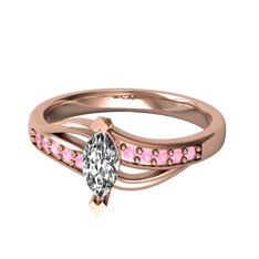 Beyaz zirkon ve pembe kuvars 925 ayar rose altın kaplama gümüş yüzük