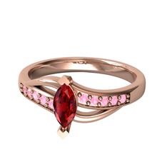 Garnet ve pembe kuvars 18 ayar rose altın yüzük